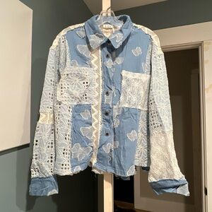 Blue and White Lace Patchwork Shirt